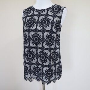 BANANA REPUBLIC Size Medium Sleeveless Black Gray Floral Lace Blouse Top